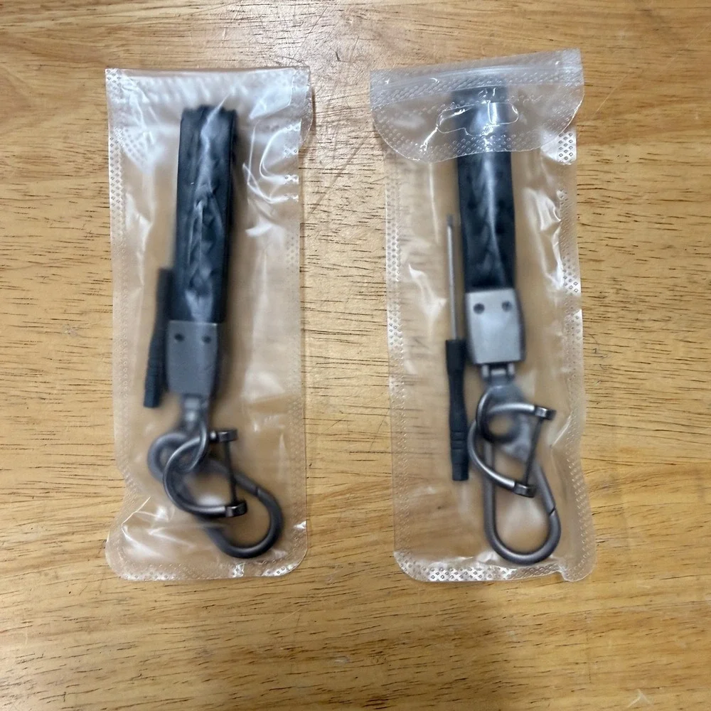 Set of 2 Black‎ Braided Faux Leather Anti-Lost Car Keychain Set Key Ring Lanyar
